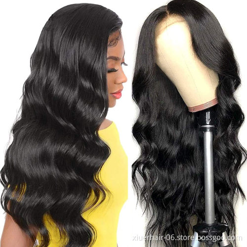 Cheap Brazilian Virgin Curly Cuticle Aligned 20 Inch Body Wave 13X4 Lace Frontal Lace Wig For Black Women